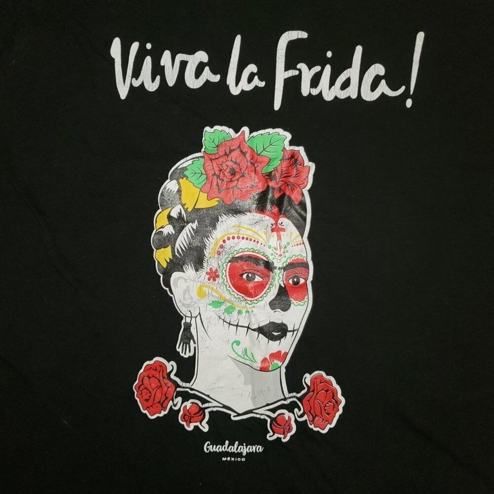 Viva La Frida Gorgeous Graphic Print Black Tee Shirt Size M